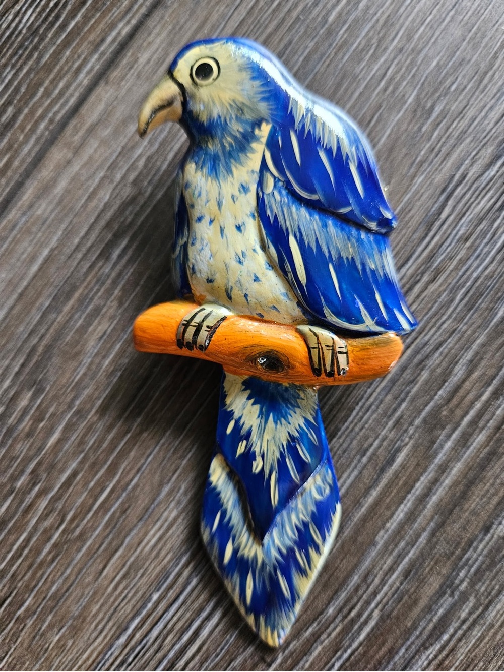 Vintage Hand-Painted Wooden Parrot Brooch